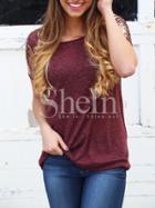 Shein Burgundy Short Gold Sleeve T-shirt