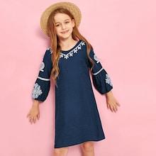 Shein Girls Laser Cut Embroidery Tunic Dress