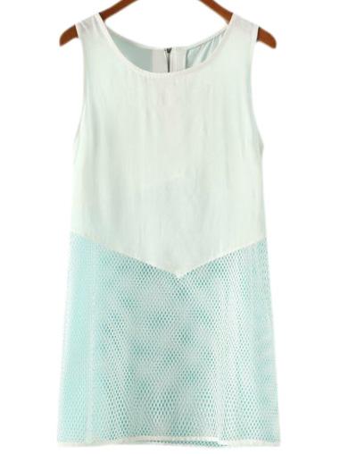 Shein White Zipper Back Mesh Splicing Tank Top