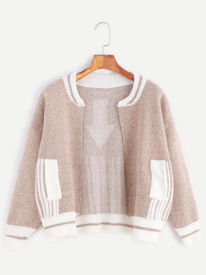 Shein Contrast Striped Trim Letter Print Sweater Coat