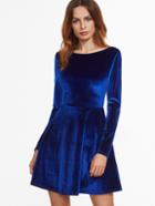 Shein Royal Blue Scoop Back Velvet Skater Dress