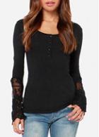 Rosewe Fabulous Long Sleeve Black T Shirt With Lace