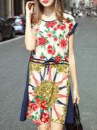 Shein Multicolor Vintage Print Drawstring Shift Dress