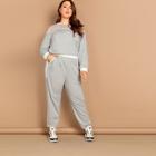 Shein Plus Sheer Mesh Insert Pullover And Sweatpants Set