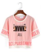Shein Contrast Neck Letter Print Crop T-shirt