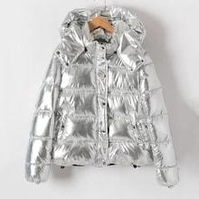 Shein Metallic Quilted Puffer Coat With Hood