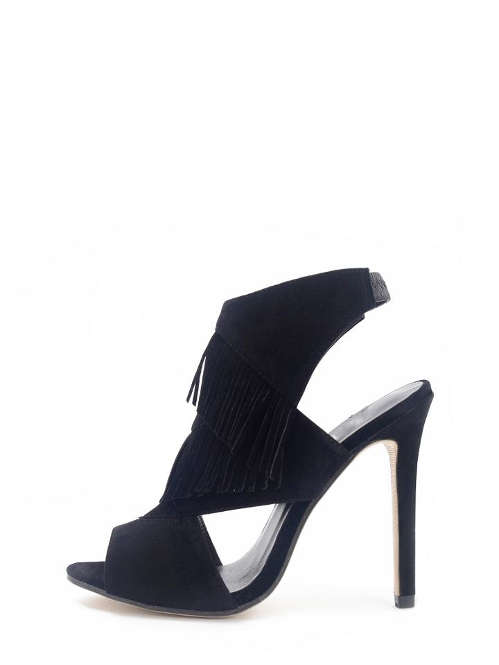 Shein Black Peep Toe Fringe Stiletto Heels