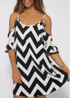 Rosewe Chevron Print Off The Shoulder Shift Dress