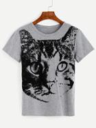 Shein Heather Grey Cat Print T-shirt