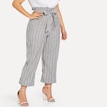Shein Plus Elastic Waist And Hem Self Belted Striped Pants