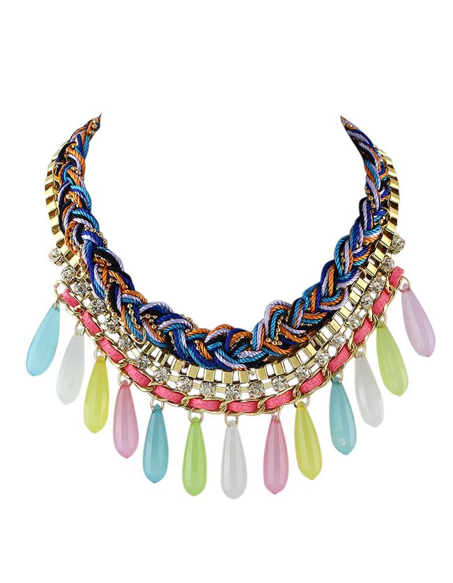 Shein Colorful Long Beads Statement Bubble Bib Necklace