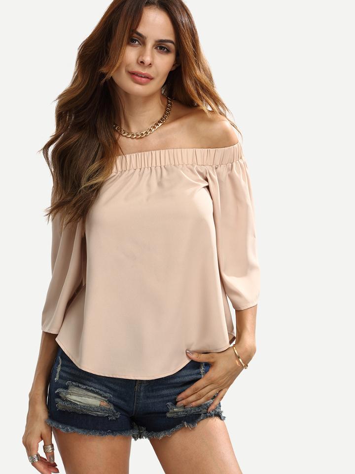 Shein Khaki Off The Shoulder Three Quarter Sleeve Blouse