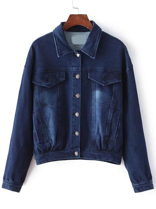 Shein Blue Denim Trucker Jacket With Pocket