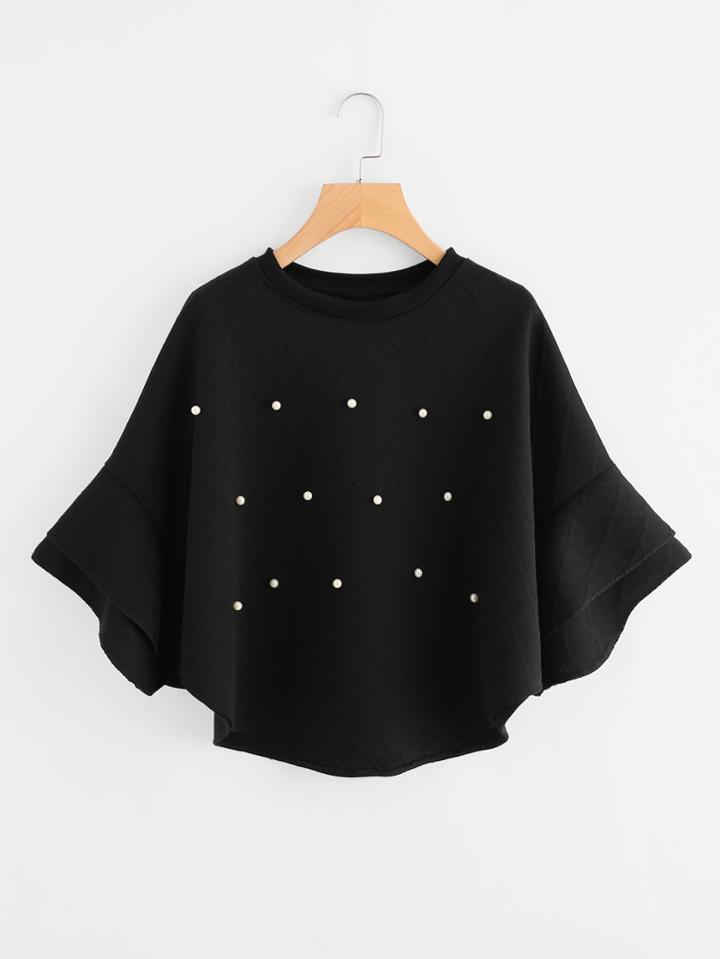 Shein Pearl Beaded Tiered Cuff Cape Coat