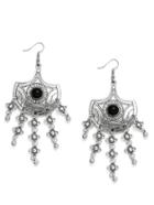 Shein Silver Fan-shaped Lines Gemstone Duster Earrings