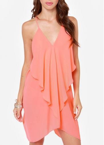 Rosewe Enchanting Open Back V Neck Pink Chiffon Dress