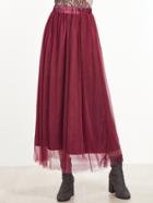 Shein Burgundy Elastic Waist Mesh Overlay Skirt