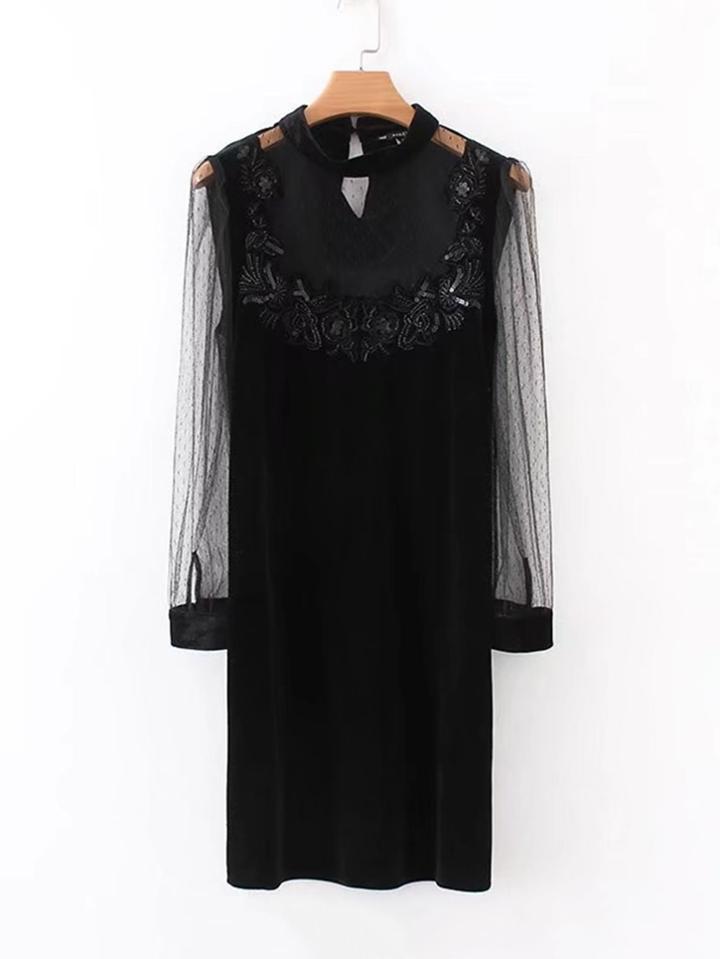 Shein Sheer Mesh Sleeve Sequin Dress
