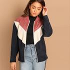 Shein Zip Up Color-block Corduroy Jacket