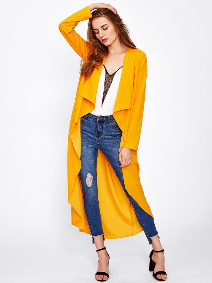 Shein Drape Collar Curved Hem Coat