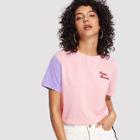 Shein Letter Embroidered Colorblock Tee