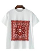 Shein White Crew Neck Print Casual T-shirt