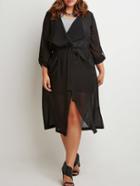 Shein Black Lapel Self-tie Slit Back Plus Coat