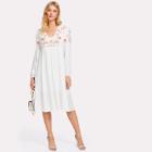 Shein Empire Waist Flower Embroidered Dress