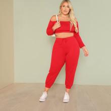 Shein Plus Solid Crop Top & Sweatpants Set