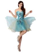 Shein Blue Peacock Ling Embroidery Sweetheart Tulle Bridesmaid Dress