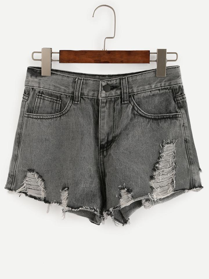 Shein Riped Raw Hem Grey Denim Shorts