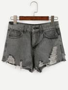 Shein Riped Raw Hem Grey Denim Shorts