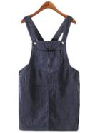 Shein Dark Blue Pockets Corduroy Straps Dress