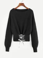 Shein Grommet Lace Up Hem Bishop Sleeve Jumper