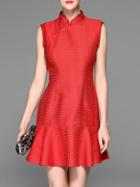 Shein Red Collar Jacquard Frill Dress