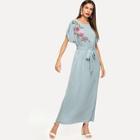 Shein Floral Embroidery Batwing Sleeve Dress