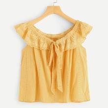 Shein Tied Neck Eyelet Ruffle Blouse