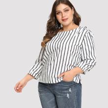 Shein Plus Knot Shoulder Striped Top