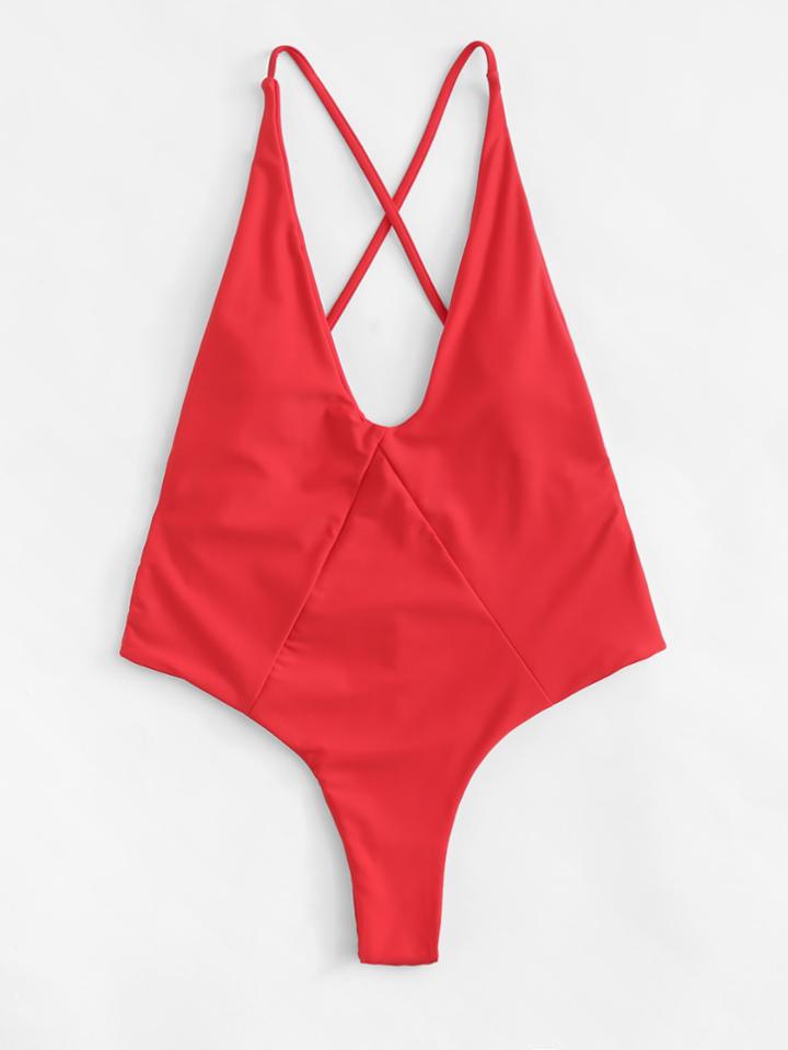 Shein Cross Back V Plunge Swimsuit