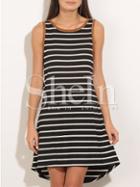 Shein Black White Stripe Cut Out Backless Dip Hem Dress