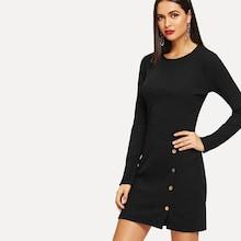 Shein Button Detail Ribbed Knit Dress