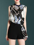 Shein Boats Print Top With Tie Shorts