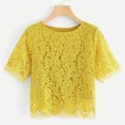 Shein Solid Flower Lace Top