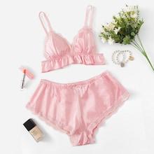 Shein Contrast Lace Frill Trim Cami Pajama Set