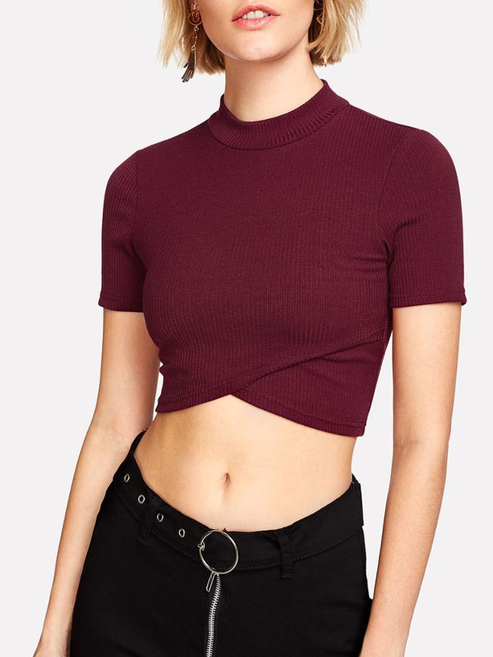 Shein Ribbed Wrap Crop Tee