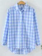 Shein Blue Check Plaid High Low Shirt