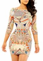 Rosewe Charming Print Design Three Quarter Sleeve Bodycon Dress