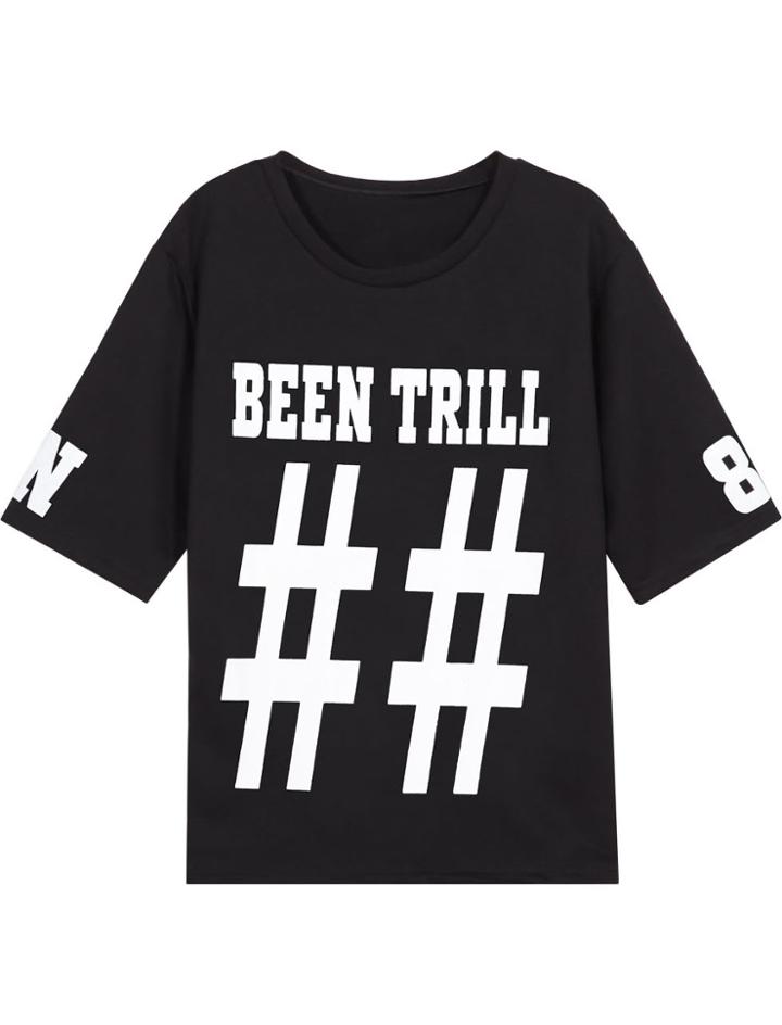 Shein Black Letter Print Short Sleeve T-shirt