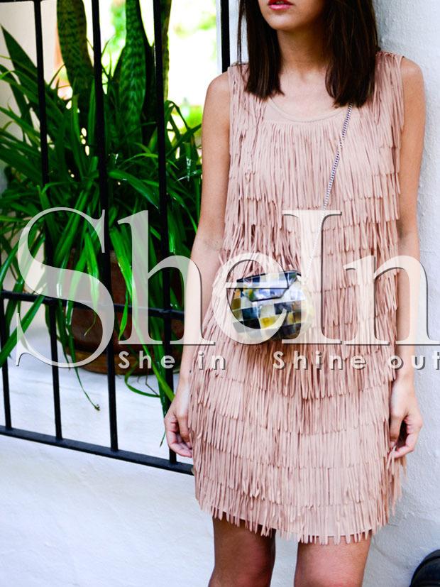 Shein Nude Sleeveless Fringe Dress