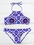 Shein Retro Flower Print Halter Bikini Set